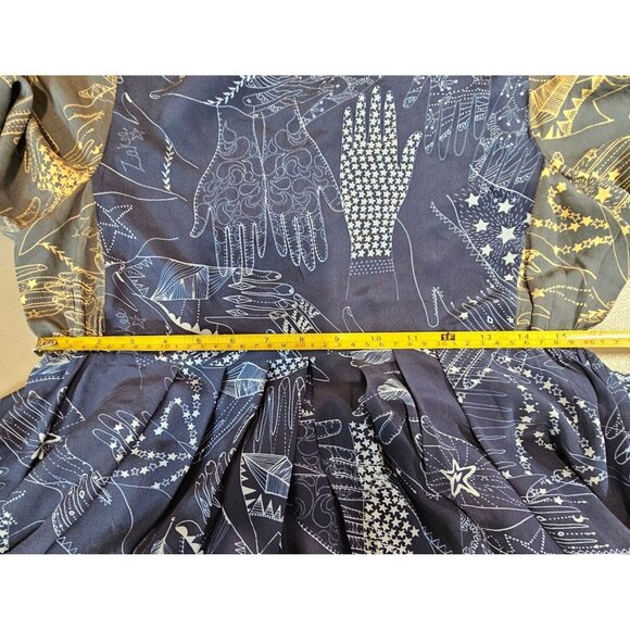 Zakee Shariff Womens 12 Silk Henna Hands Puff Sleeve Midi Dress - Picture 12 of 16